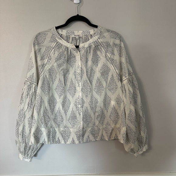 Madewell Shirred Balloon-Sleeve Top in Geometric Print in Lighthouse Sz XL NWT - Picture 2 of 9
